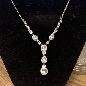 Silver Color Necklace w/Oval Drop Cubic Zirconia